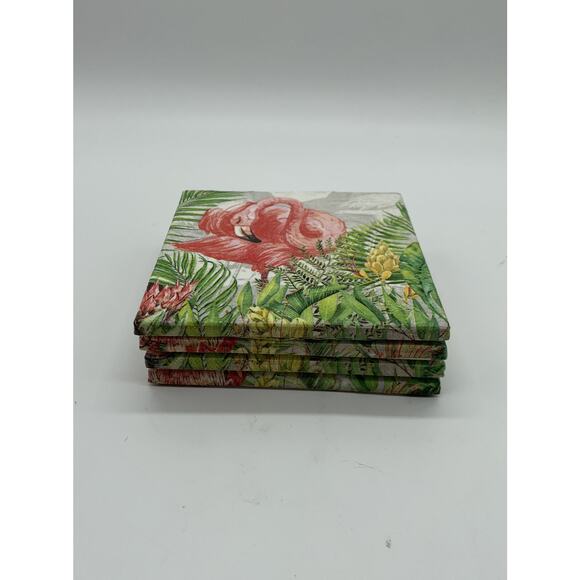 Handmade Decoupage Tile Flamingo Drink Coasters 4.25" - Picture 4 of 6